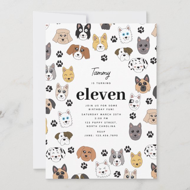 Colourful Cute Funny Dogs & Dog Paw Birthday Invitation (Front)