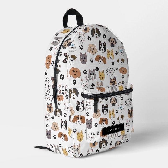 Colourful Cute Funny Dogs & Dog Paw Custom Name Printed Backpack (Back Corner Left)