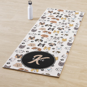 Colourful Cute Funny Dogs & Dog Paw Monogram Yoga Mat