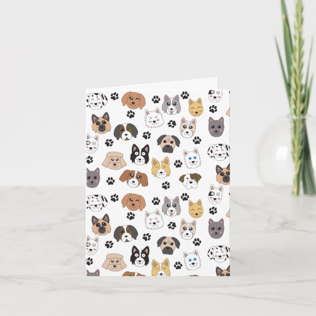 Colourful Cute Funny Dogs & Dog Paw Pattern Card (Front)