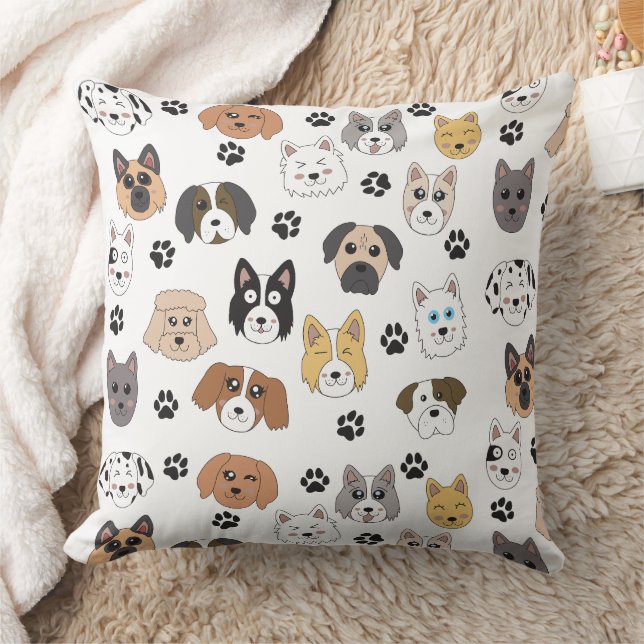 Colourful Cute Funny Dogs & Dog Paw Pattern Cushion (Blanket)