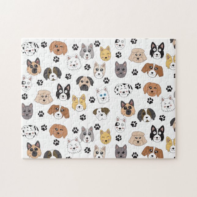 Colourful Cute Funny Dogs & Dog Paw Pattern Jigsaw Puzzle (Horizontal)
