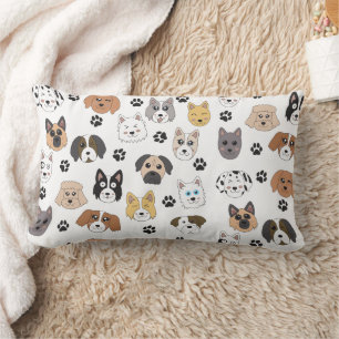 Colourful Cute Funny Dogs & Dog Paw Pattern Lumbar Cushion