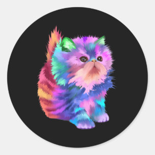 Colourful Cute Funny Rainbow Kitten Rave Psychedel Classic Round Sticker