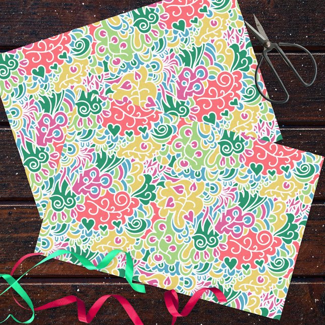 Colourful Cute Groovy Joyful Doodle Art Pattern Tissue Paper (Creator Uploaded)