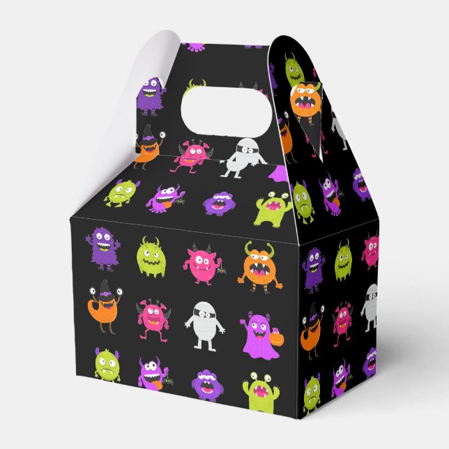 Colourful Cute Halloween Monsters on Black Favour Box (Front Side)