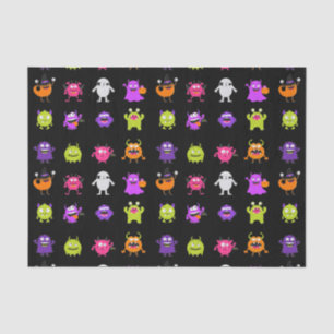Colourful Cute Halloween Monsters on Black Tissue Paper
