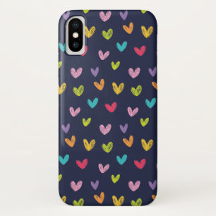 Colourful Cute Hand Drawn Hearts Pattern iPhone X Case