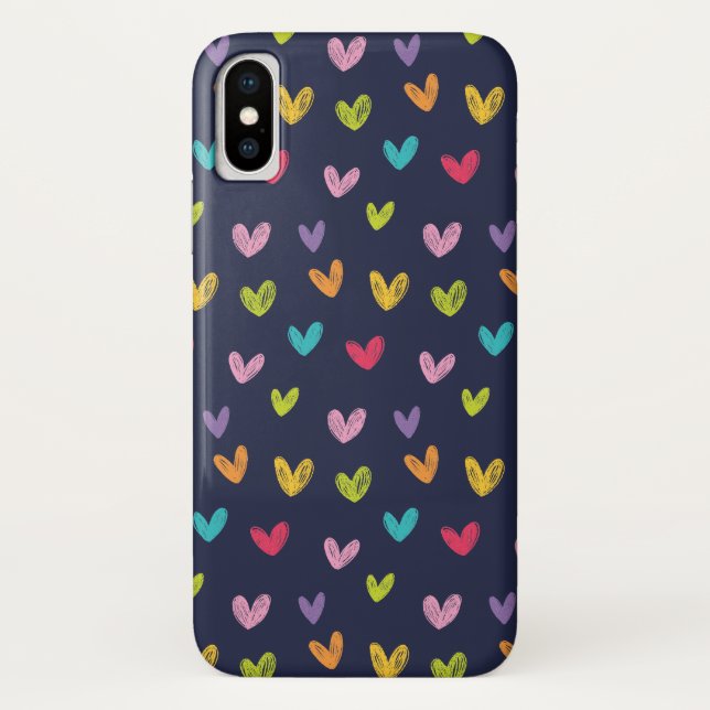 Colourful Cute Hand Drawn Hearts Pattern Case-Mate iPhone Case (Back)