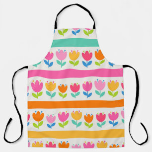 Colourful cute hand drawn tulips seamless pattern  apron