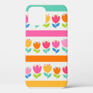 Colourful cute hand drawn tulips seamless pattern  iPhone 12 case