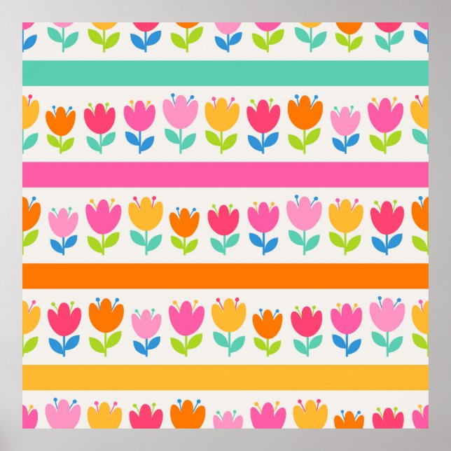 Colourful cute hand drawn tulips seamless pattern  poster (Front)