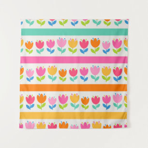 Colourful cute hand drawn tulips seamless pattern tapestry