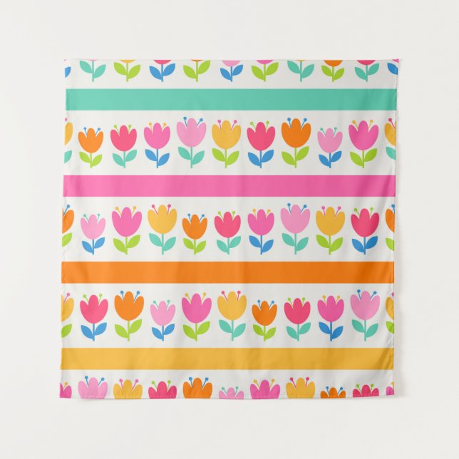 Colourful cute hand drawn tulips seamless pattern  tapestry (Front)