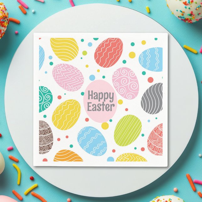 Colourful Cute HAPPY EASTER Eggs Fun Napkin (Creator Uploaded)