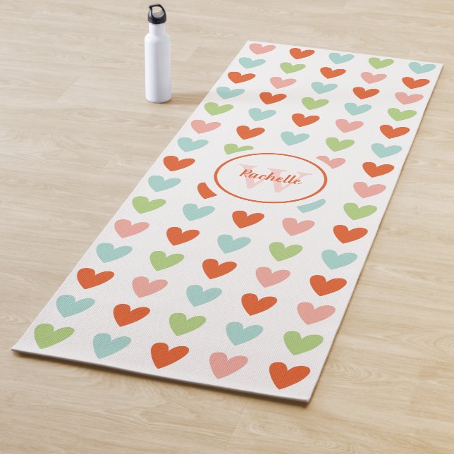 Colourful Cute Heart Monogram Meditation Yoga Mat (In Situ)