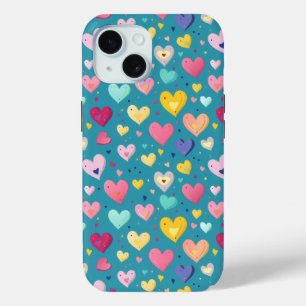 Colourful Cute Heart Pattern iPhone 15 Case