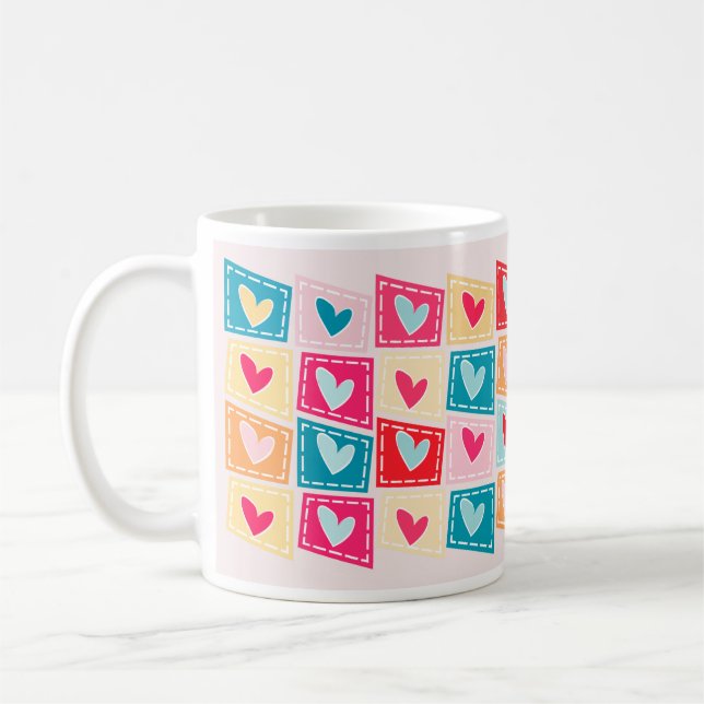 Colourful Cute Heart Pattern Valentines Day Coffee Mug (Left)