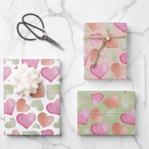 Colourful Cute Hearts Watercolor Pattern Wrapping Paper Sheet