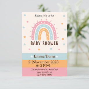 Colourful Cute Illustrated Boho Rainbow Baby Showe Invitation