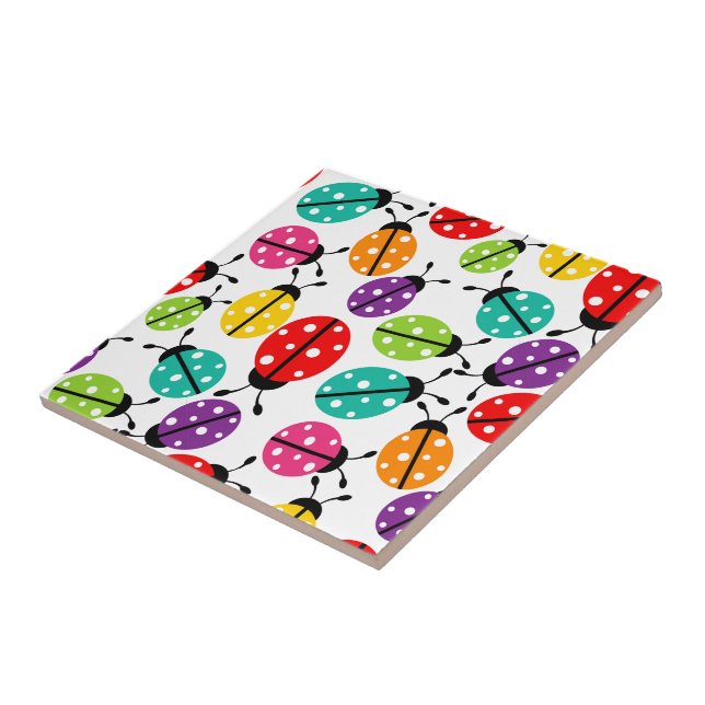 Colourful Cute Lady Bug Seamless Pattern Ceramic Tile (Side)
