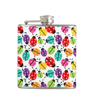 Colourful Cute Lady Bug Seamless Pattern Hip Flask