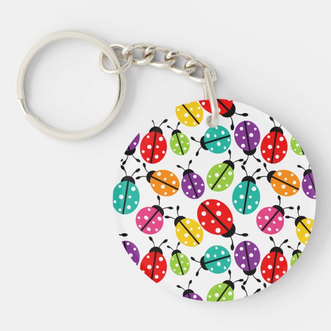 Colourful Cute Lady Bug Seamless Pattern Key Ring (Front)