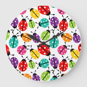 Colourful Cute Lady Bug Seamless Pattern Large Clock