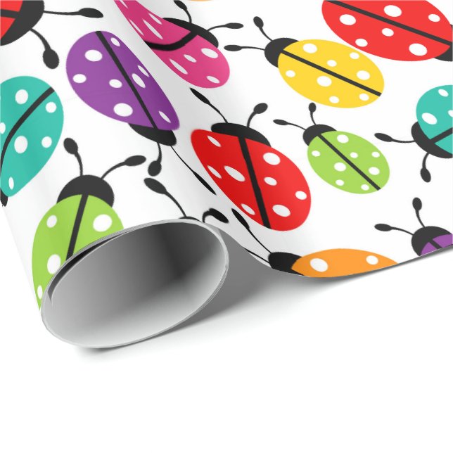 Colourful Cute Lady Bug Seamless Pattern Wrapping  Wrapping Paper (Roll Corner)