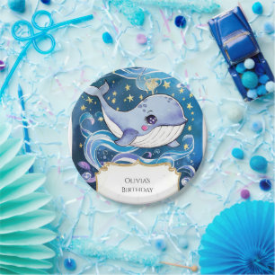Colourful Cute Magical Whale Birthday Paper Plate