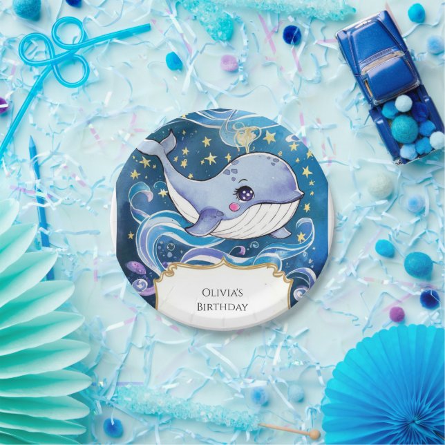 Colourful Cute Magical Whale Birthday Paper Plate (Party)