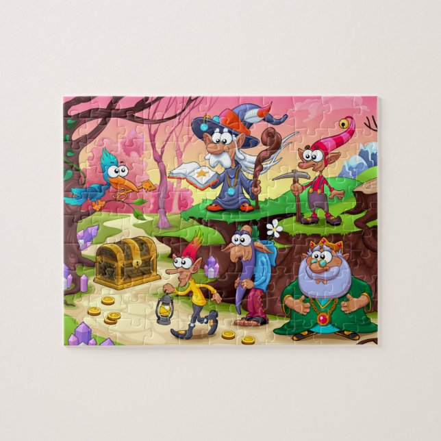 Colourful Cute Magical Wizard Treasure Jigsaw Puzzle (Horizontal)