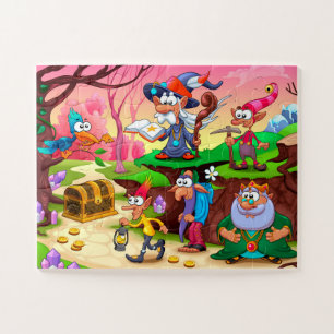 Colourful Cute Magical Wizard Treasure Jigsaw Puzzle