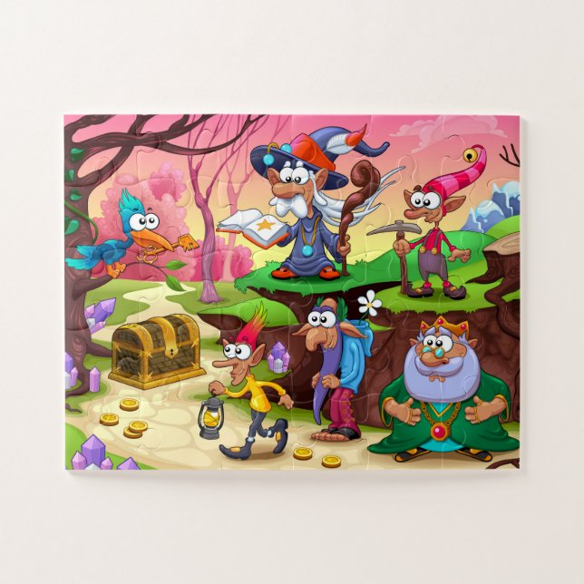 Colourful Cute Magical Wizard Treasure Jigsaw Puzzle (Horizontal)