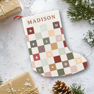 Colourful Cute Monogram Pastel Chequerboard Small Christmas Stocking