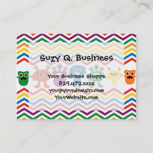 Colourful Cute Monsters Fun Chevron Striped Business Card