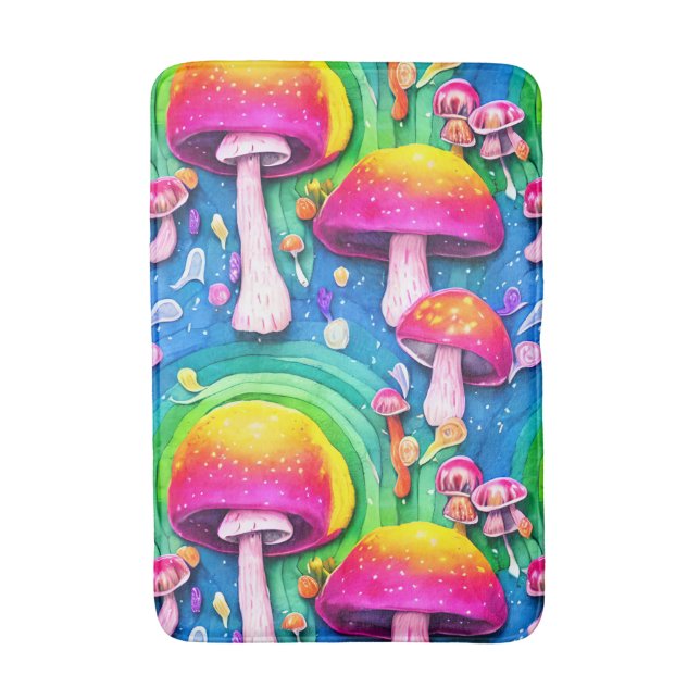 Colourful Cute Mushroom Seamless Pattern Bath Mat (Front Vertical)