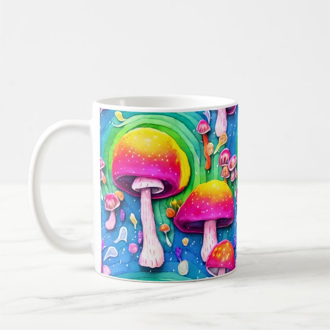 Colourful Cute Mushroom Seamless Pattern Coffee Mug (Left)