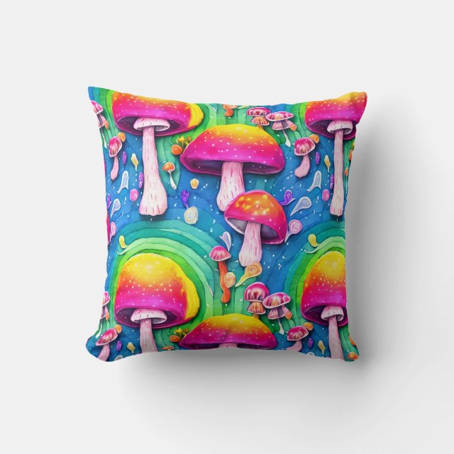 Colourful Cute Mushroom Seamless Pattern Cushion (Front)