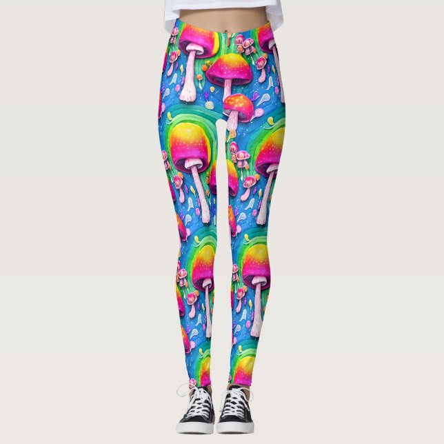 Colourful Cute Mushroom Seamless Pattern Leggings (Front)