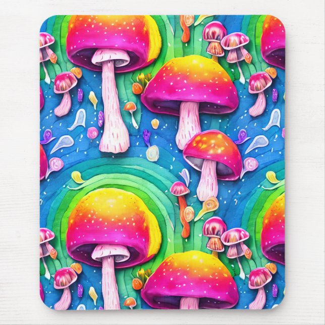 Colourful Cute Mushroom Seamless Pattern Mouse Pad (Front)