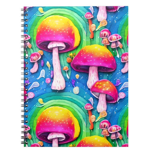 Colourful Cute Mushroom Seamless Pattern Notebook (Front)