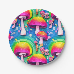 Colourful Cute Mushroom Seamless Pattern Paper Plate