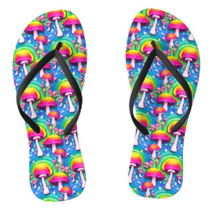 Colourful Cute Mushroom Seamless Pattern Thongs