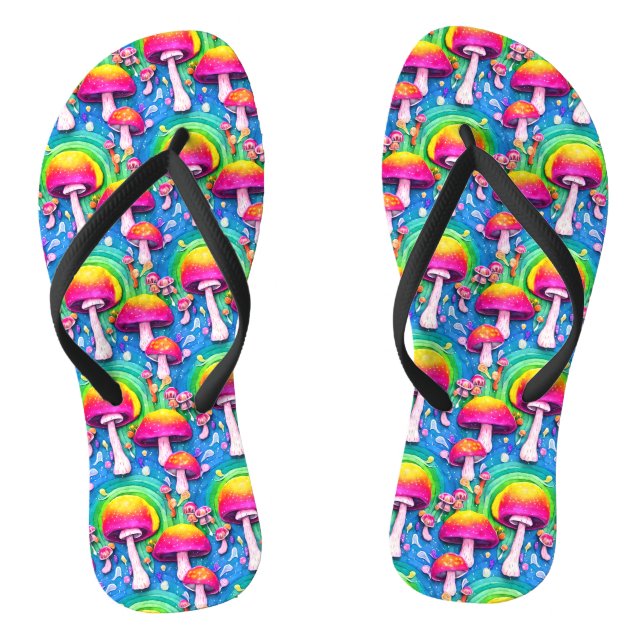 Colourful Cute Mushroom Seamless Pattern Thongs (Footbed)