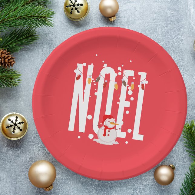 Colourful Cute Noel Christmas Quote Snowman Modern Paper Plate (Creator Uploaded)