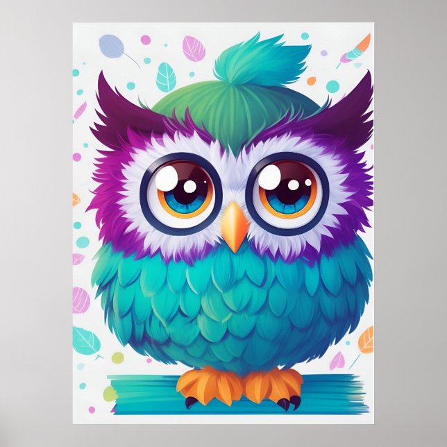 Colourful Cute Owl with Big Eyes Kids Poster  (Front)