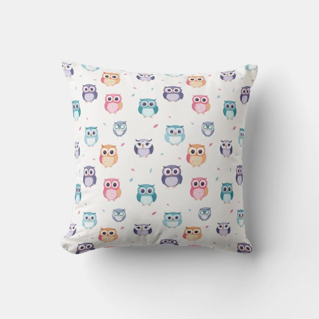 Colourful Cute Owls Kids  Cushion (Front)