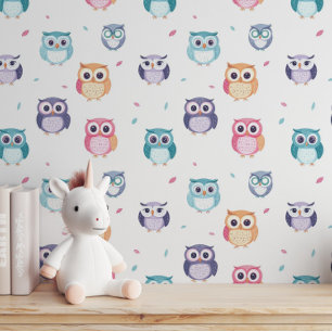 Colourful Cute Owls Kids Wallpaper