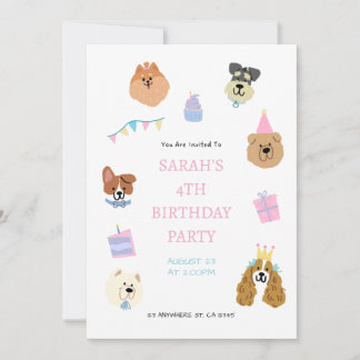 Colourful Cute Pet Birthday Party Invitation 